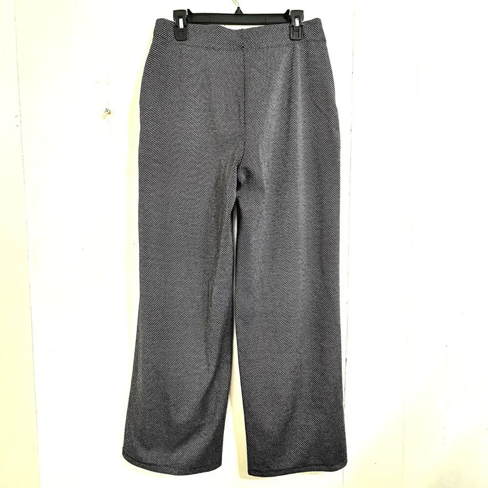 Max Studio Women Black White Pants Size Large Pull On Wide Leg Elastic Waist